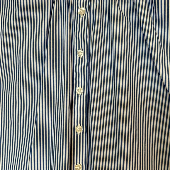 Evereve Navy & White Stripe Cap Sleeve Button Down Top 100% cotton - Size Large - Picture 3 of 6